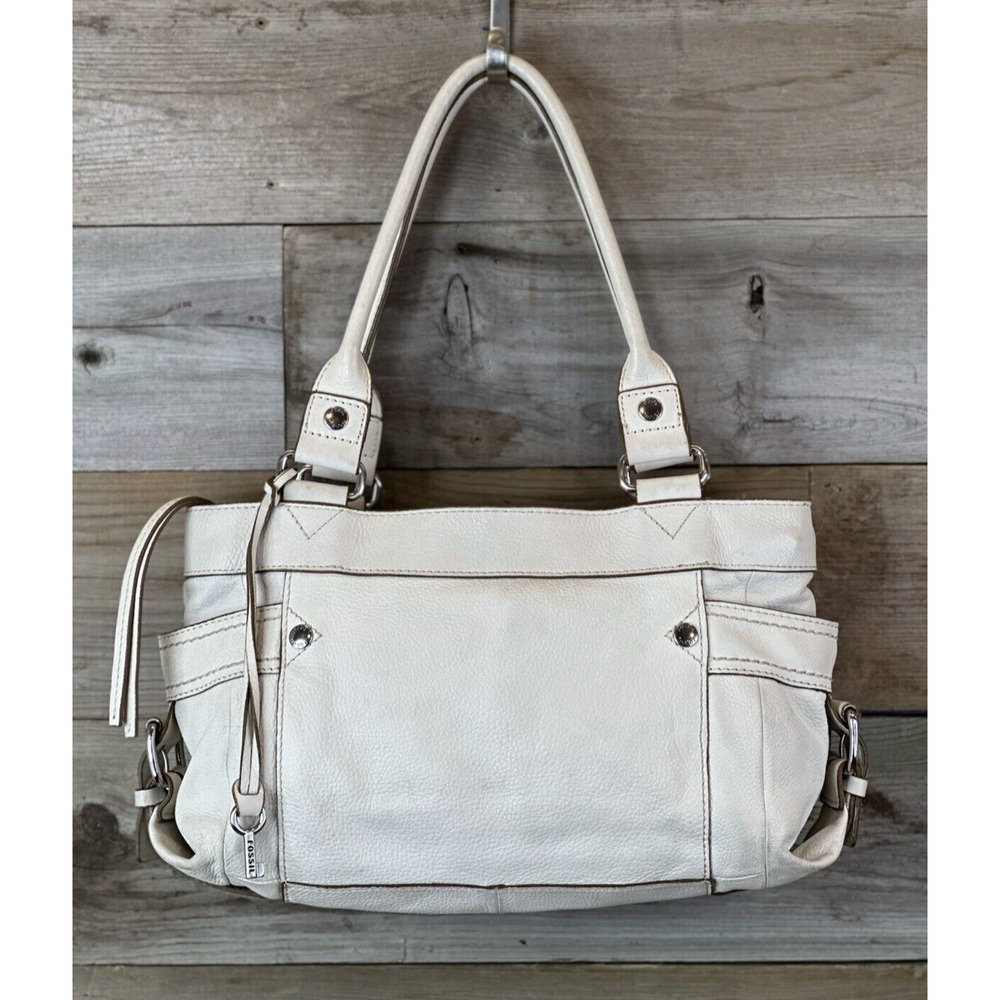 Classic Vintage Fossil 1954 IVORY Pebble Leather Medium Handbag Purse